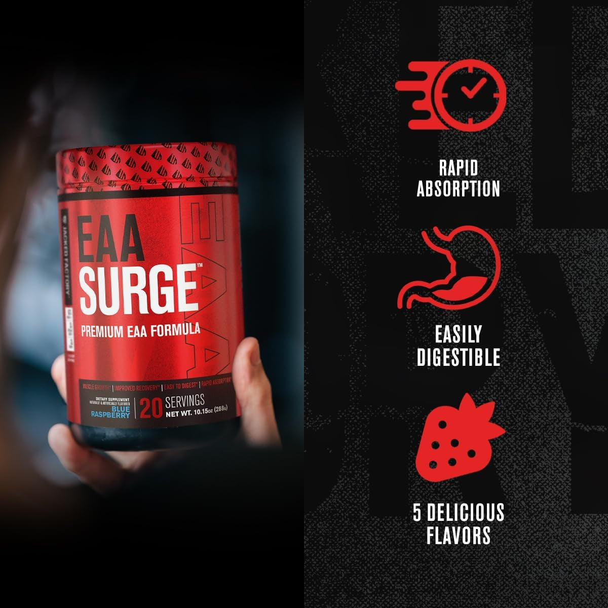 EAA Surge Essential Amino Acids Powder - EAAS & BCAA Intra Workout Supplement W/L-Citrulline, Taurine, & More for Muscle Building, Strength, Endurance, Recovery - Pineapple, 20Sv