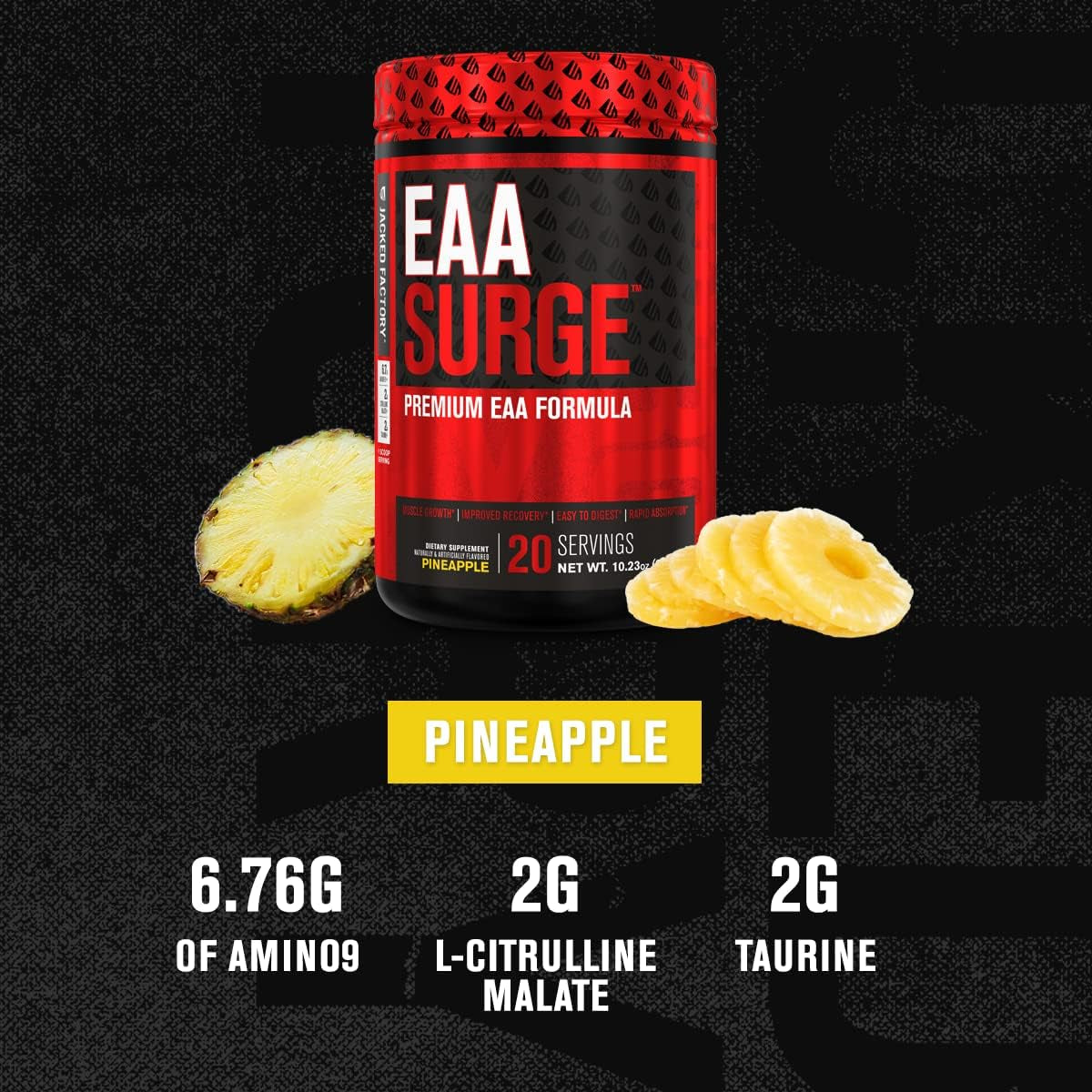 EAA Surge Essential Amino Acids Powder - EAAS & BCAA Intra Workout Supplement W/L-Citrulline, Taurine, & More for Muscle Building, Strength, Endurance, Recovery - Pineapple, 20Sv