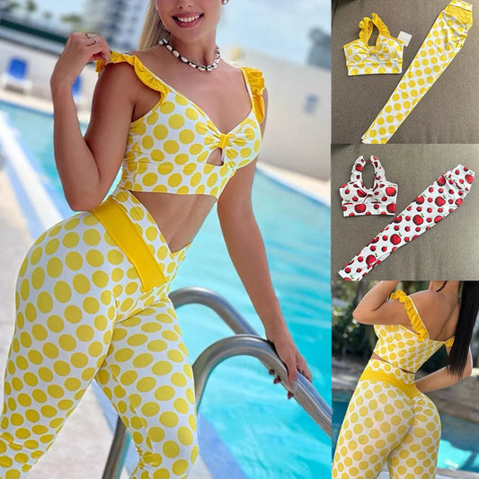 2025 Dot 2Pcs Women Tracksuit Yoga Set Sport Suit Gym Wear Workout Clothes Gym Clothes High Waist Leggings Fitness Sports Wear