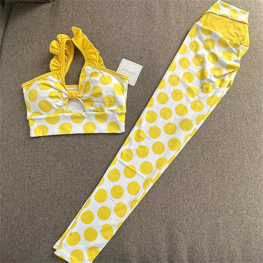 2025 Dot 2Pcs Women Tracksuit Yoga Set Sport Suit Gym Wear Workout Clothes Gym Clothes High Waist Leggings Fitness Sports Wear