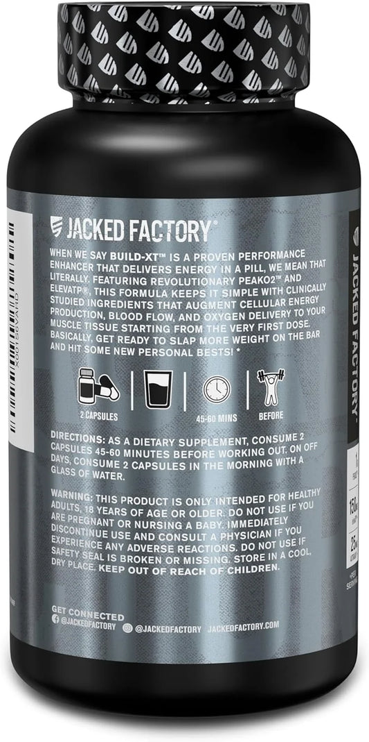 Build-Xt Daily Muscle Builder & Performance Enhancer - Muscle Building Supplement for Muscular Strength & Growth | Trademarked Ingredients Peak02, Elevatp, & Astragin - 60 Veggie Pills